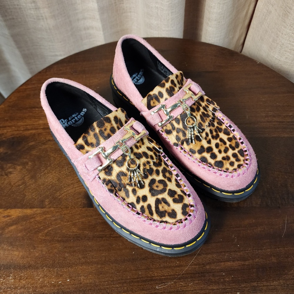 Dr Martens Adrian Bone Snaffle Loafers W9 M8 Pink Leopard Hair On 31508099
